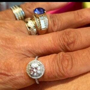 NIB GENUINE DIAMONELLE SOLID RHODIUM OVER STERLING SILVER SET HALO ENGAGEMENT 9